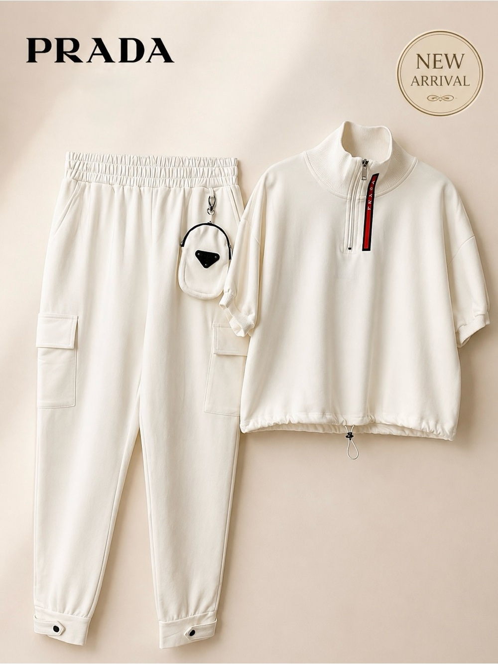 🤍 Women’s White Lounge Set with Mini Pouch 🤍